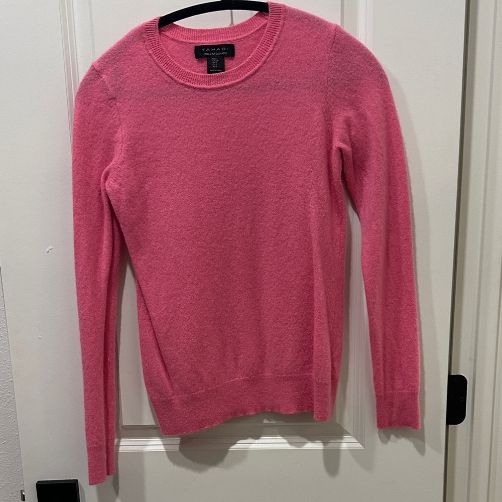 Tahari Pink Crewneck Cashmere-Blend Sweater